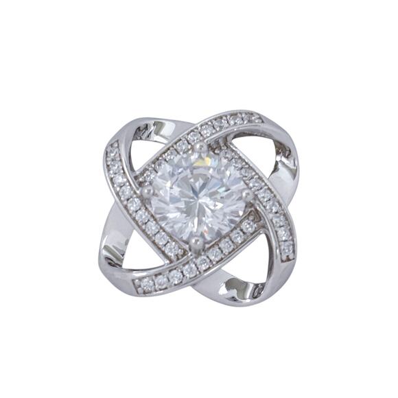 Cubic Zirconia Halo Swirl Pendant | Sterling Silver 925 - Picture 2 of 6